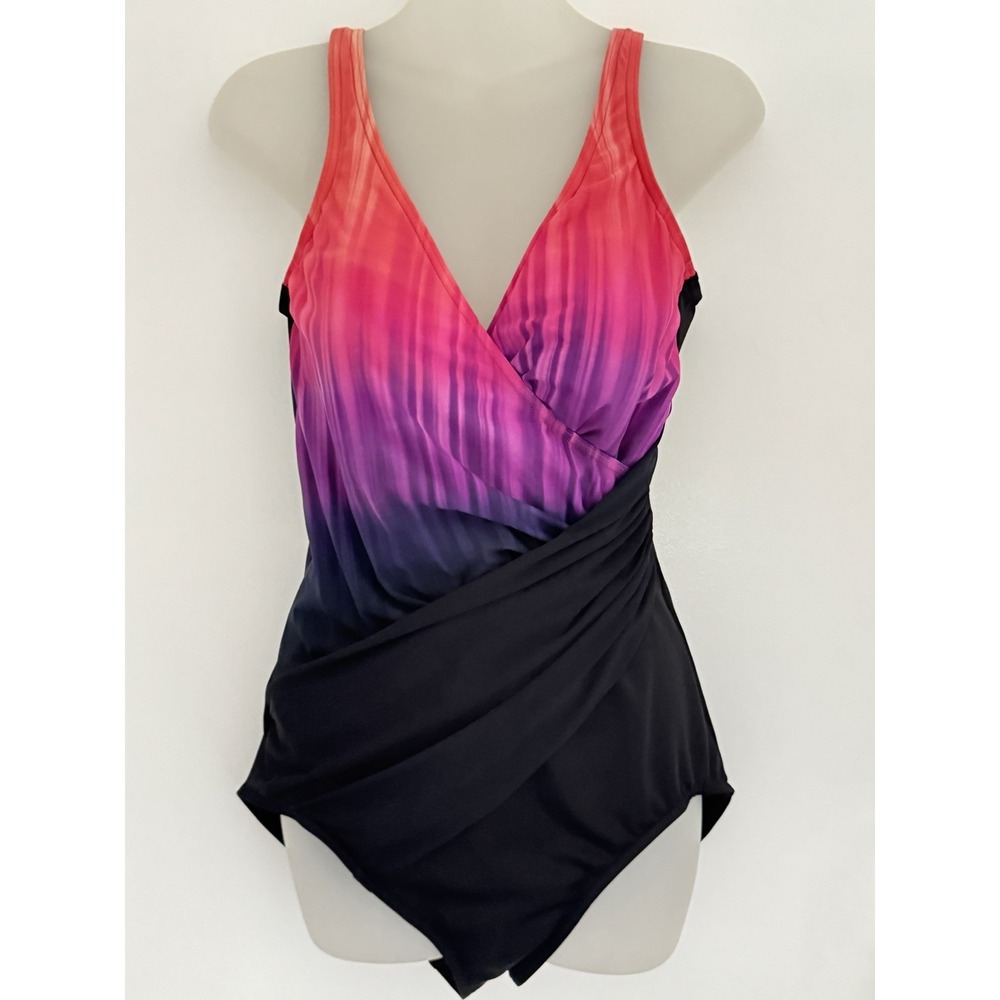 MIRACLESUIT Swimsuit Womens 14 1-Piece Bathing Suit Crossover Front Wide Straps